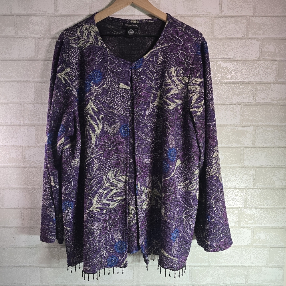 Maggie Barns Women's Jacket Top Overcoat Size 3X Beaded Lightweight Artsy Office
